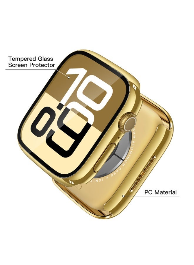 شيك فايب جراب زجاجي مقوى متوافق مع Apple Watch Series 11/Series 10 مقاس 46 مم، واقي شاشة صلب من البولي كربونات للحماية الشاملة، غطاء خفيف الوزن مقاوم للخدش فائق النحافة لـ iWatch (46 مم، ذهبي) - Image 4