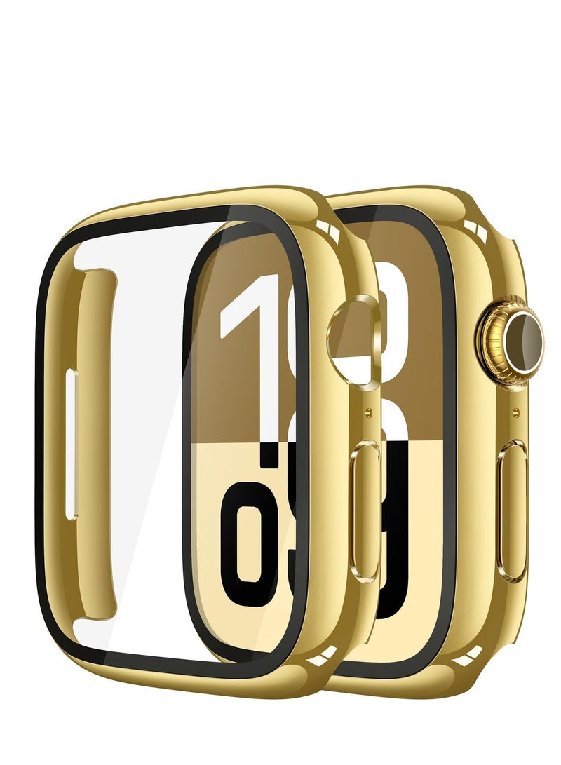شيك فايب جراب زجاجي مقوى متوافق مع Apple Watch Series 11/Series 10 مقاس 46 مم، واقي شاشة صلب من البولي كربونات للحماية الشاملة، غطاء خفيف الوزن مقاوم للخدش فائق النحافة لـ iWatch (46 مم، ذهبي) - Image 1