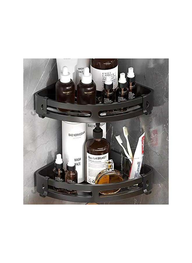 راكسوم زاوية علبة الدش، رف دش زاوية منظم الدش مع 4 خطافات، أرفف دش من الفولاذ المقاوم للصدأ لتخزين الحمام، تأتي مع غراء مجاني ومسامير مثقوبة (أسود) - Image 4