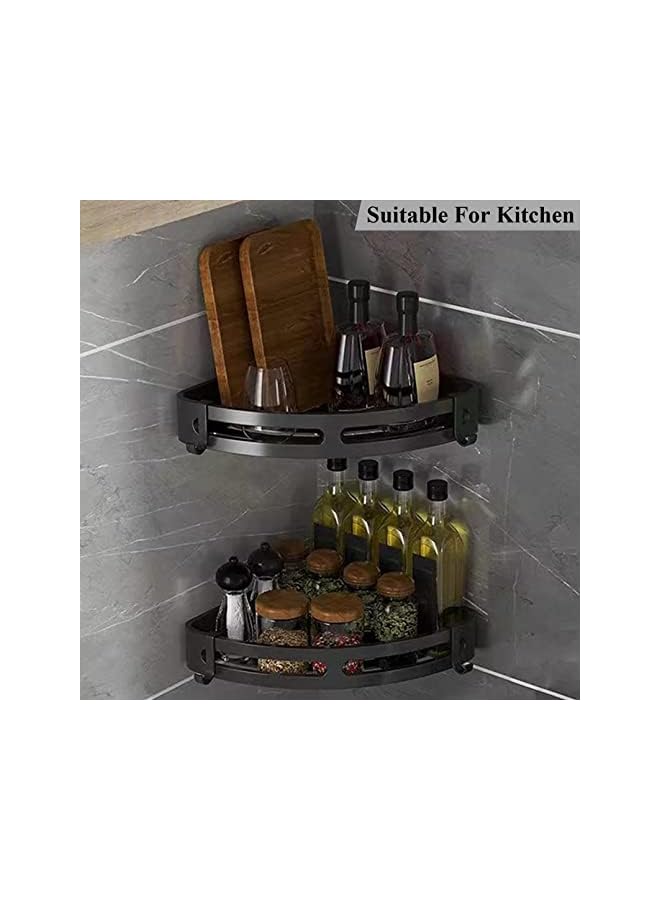 راكسوم زاوية علبة الدش، رف دش زاوية منظم الدش مع 4 خطافات، أرفف دش من الفولاذ المقاوم للصدأ لتخزين الحمام، تأتي مع غراء مجاني ومسامير مثقوبة (أسود) - Image 5