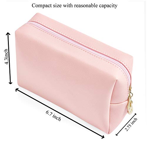 Sohynca PU Leather Cosmetic Bag for Women Minimalism Makeup Bag for Daily Use Portable Storage Purse Small Neat Cosmetic Pouch Water-resistant Toiletry Bag for Travel (Rose Pink) - Image 2