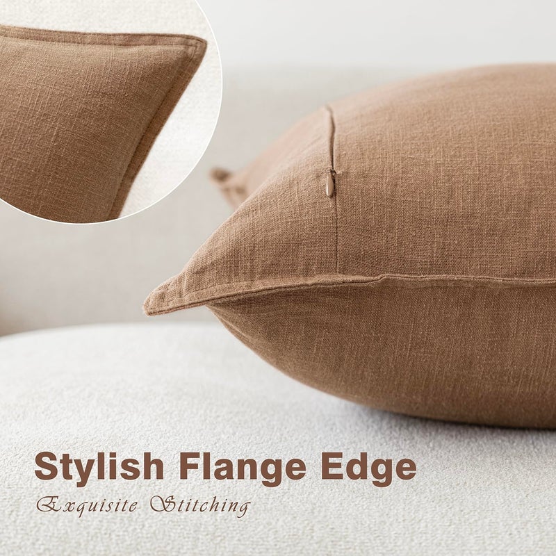 Foindtower Pack of 2  Decorative Linen Soild Throw Pillow Covers Soft Accent Cushion Case Boho Farmhouse Pillowcase for Chair Couch Sofa Bedroom Living Room Home Decor 16 x 16 Inch Light Khaki Brown - Image 3