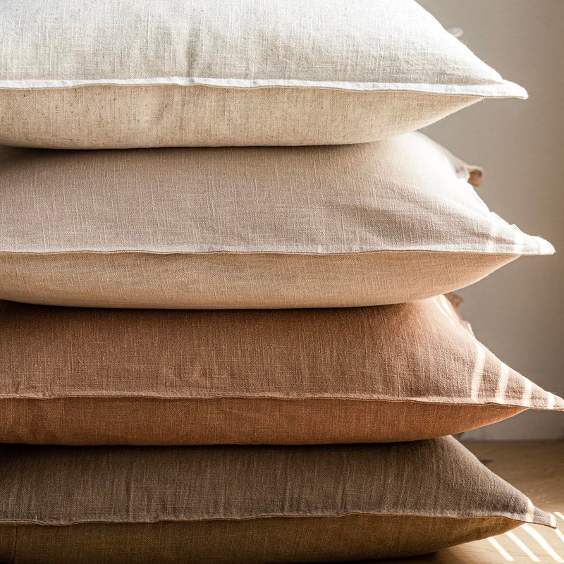 Foindtower Pack of 2  Decorative Linen Soild Throw Pillow Covers Soft Accent Cushion Case Boho Farmhouse Pillowcase for Chair Couch Sofa Bedroom Living Room Home Decor 16 x 16 Inch Light Khaki Brown - Image 5