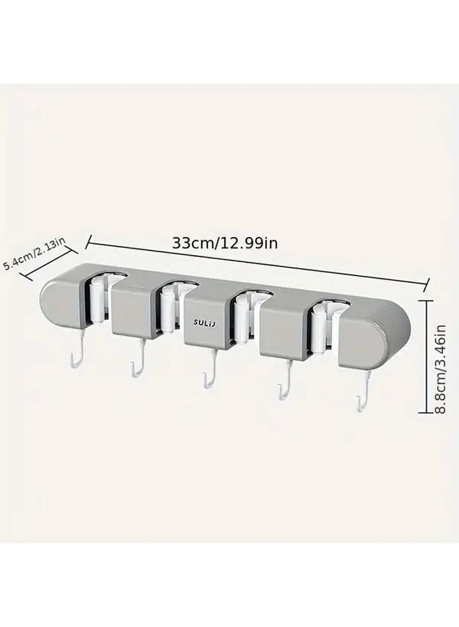Gray 4 Card Position Mop Hanger Wall Mounted Punch Free Organizer With Clips - Image 4