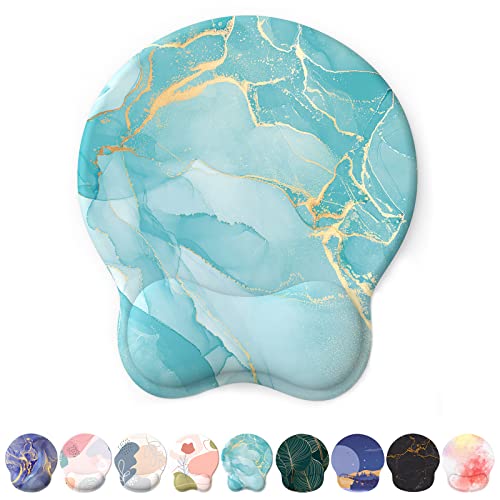 eulps Mouse Pad with Wrist Rest, Comfortable Computer Mousepad with Gel Wrist Support Smooth Surface and Non-Slip PU Base for Pain Relief, Laptop, Office & Home (Blue Marble) - Image 1