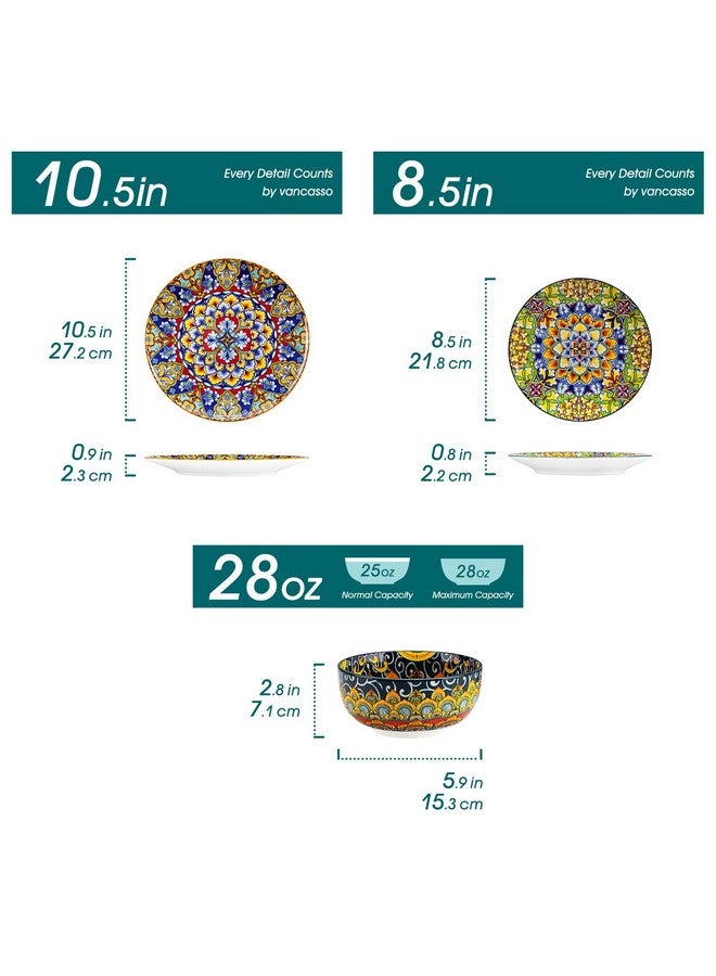 vancasso 12 Pieces Dinnerware Sets, Plates and Bowls Set, Porcelain Dishes Set for 4, Microwave and Dishwasher Safe, Scratch Resistant, Bohemian Style Dining Ware Service for 4, Series SIMI - Image 2