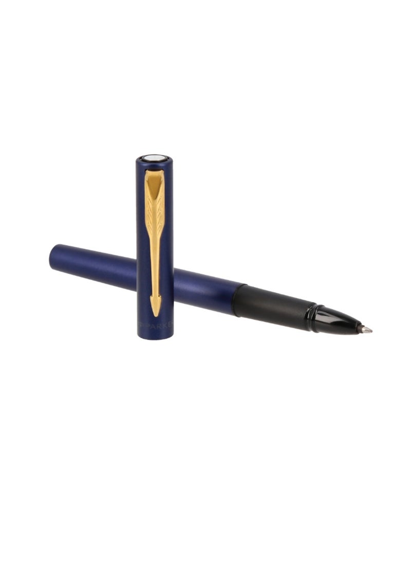 PARKER Vector XL Rollerball Pen Fine Tip Black Ink Blue Barrel With Gold Trim - Image 2