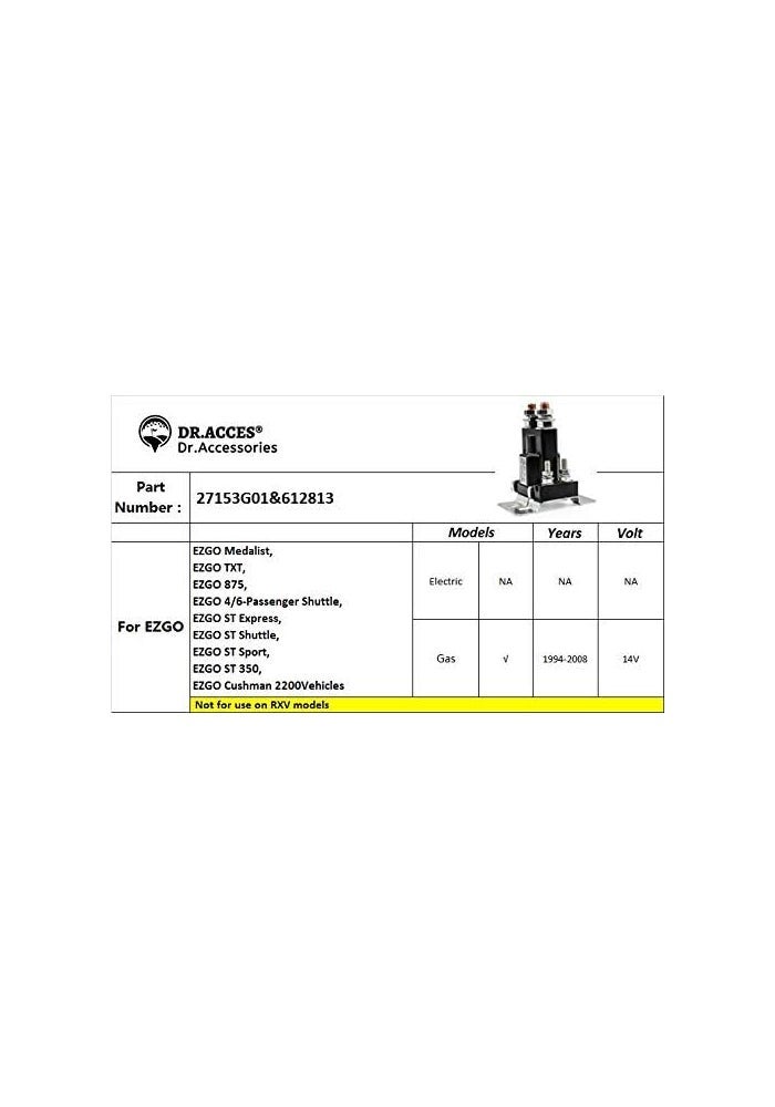 Dr.Acces 14 Volt Solenoid for E-Z-GO Gas Models 612813 27153G01 - Image 3