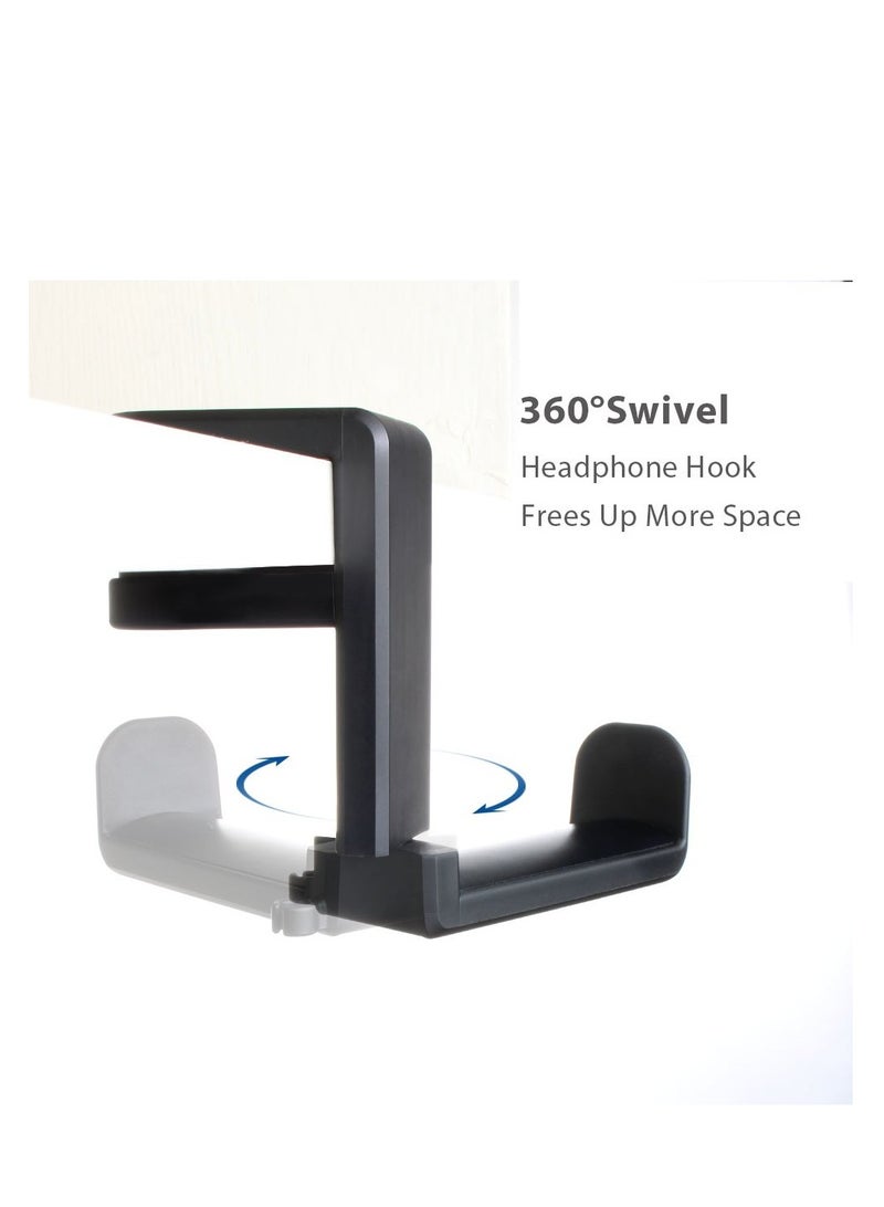 SYOSI Gaming Headphone & Controller Holder, 3-in-1 PC Headphones Hanger Adjustable & Rotating Arm Clamp, Headphone Stand Under Desk, Universal Headset Controllers Hook (Black)  - Image 5