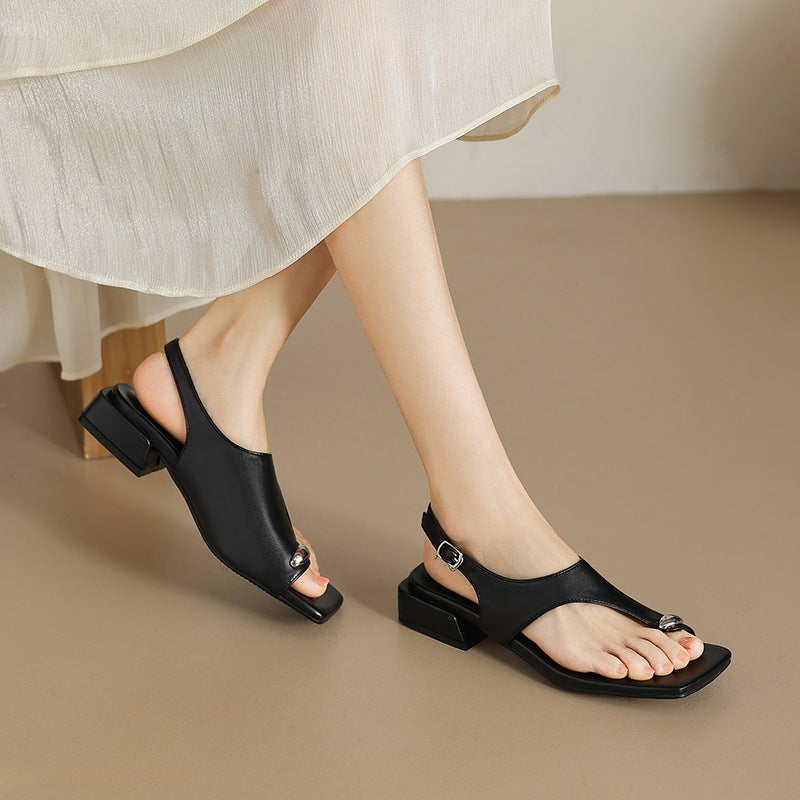2024 Color Matching Open Toe Low Heel 40-43 Plus Size Buckle College Style Sandals - Image 2