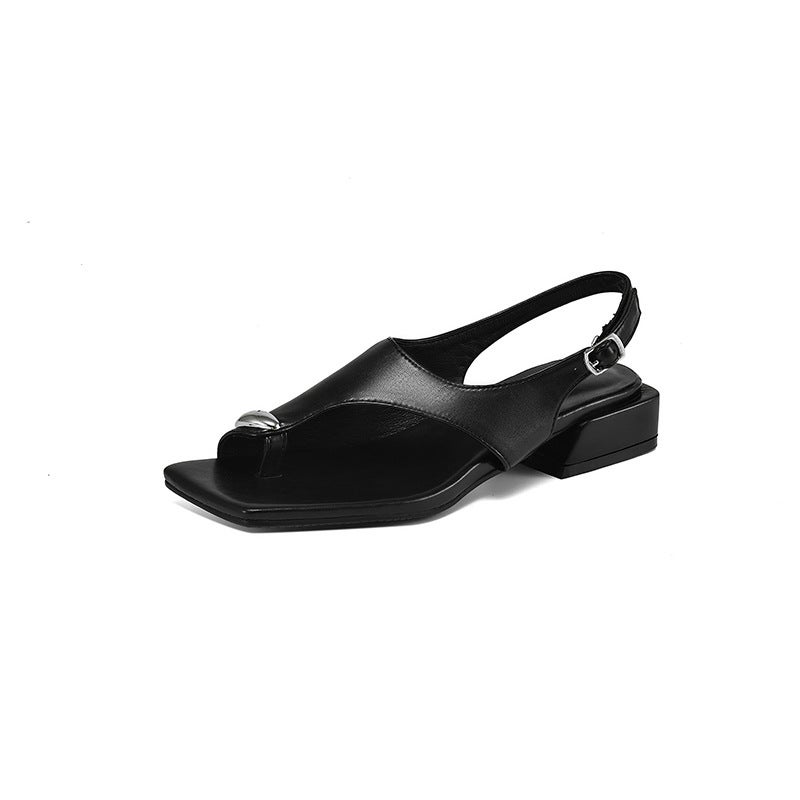 2024 Color Matching Open Toe Low Heel 40-43 Plus Size Buckle College Style Sandals - Image 1