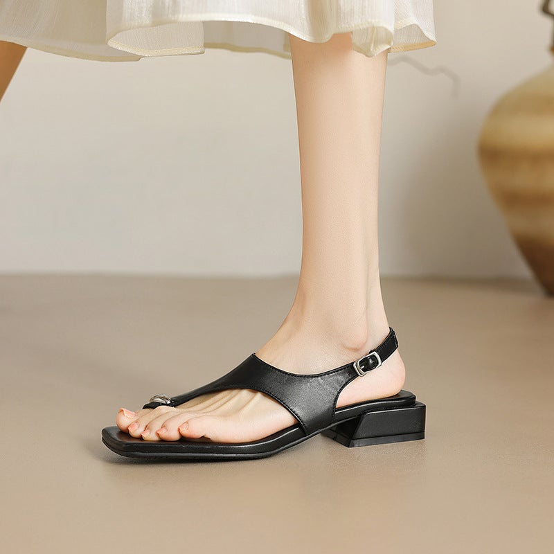 2024 Color Matching Open Toe Low Heel 40-43 Plus Size Buckle College Style Sandals - Image 3
