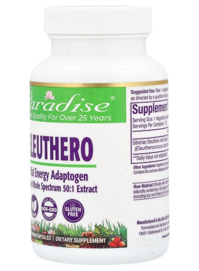 Paradise Herbs Eleuthero 120 Vegetarian Capsules (250 mg per Capsule) - Image 2