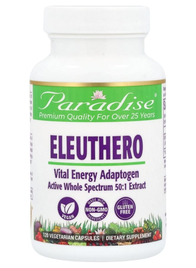 Paradise Herbs Eleuthero 120 Vegetarian Capsules (250 mg per Capsule) - Image 1
