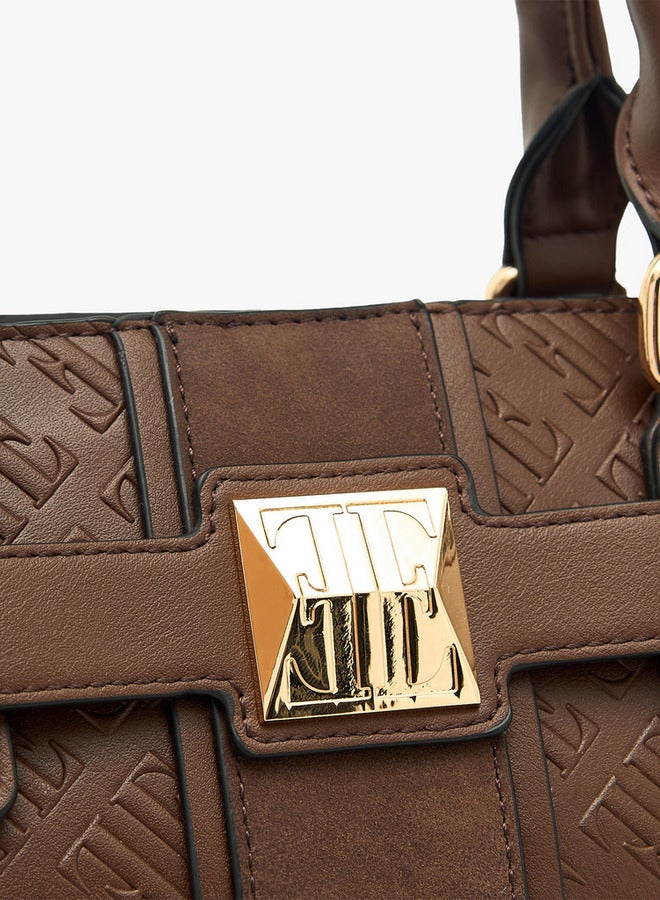 ELLE Monogram Embossed Tote Bag with Detachable Strap and Zip Closure - Image 5