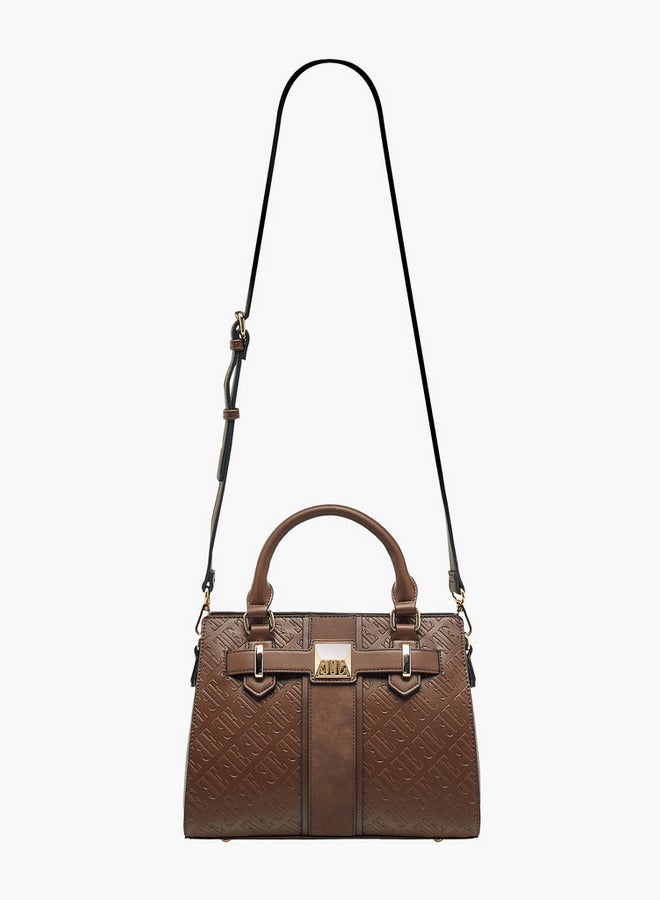 ELLE Monogram Embossed Tote Bag with Detachable Strap and Zip Closure - Image 3