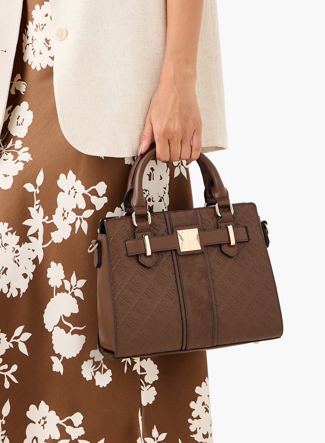 ELLE Monogram Embossed Tote Bag with Detachable Strap and Zip Closure - Image 2