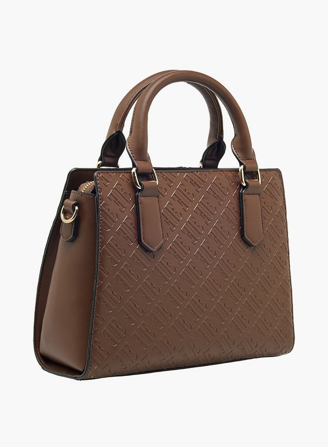 ELLE Monogram Embossed Tote Bag with Detachable Strap and Zip Closure - Image 4