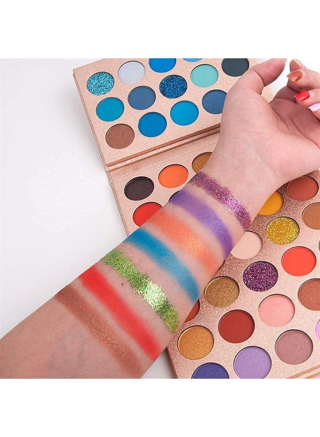 VERONNI لوحة ظلال عيون احترافية بـ 65 لون ، ألوان لامعة معدنية شديدة الصبغة ، لوحات مكياج غير لامعة قابلة للخلط للغاية بألوان طبيعية زاهية (ذهب وردي)