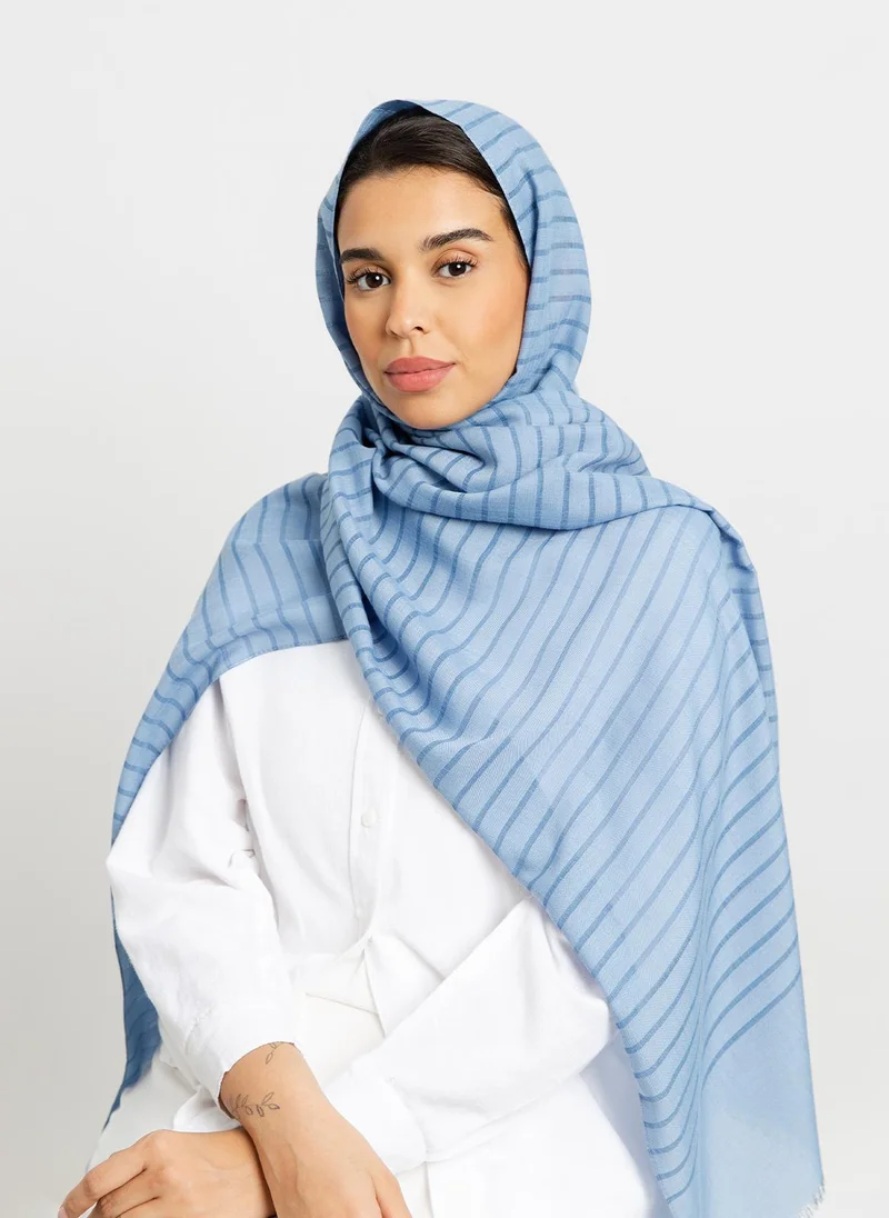 Kaafmeem Sky Blue - Cotton Striped Tarha