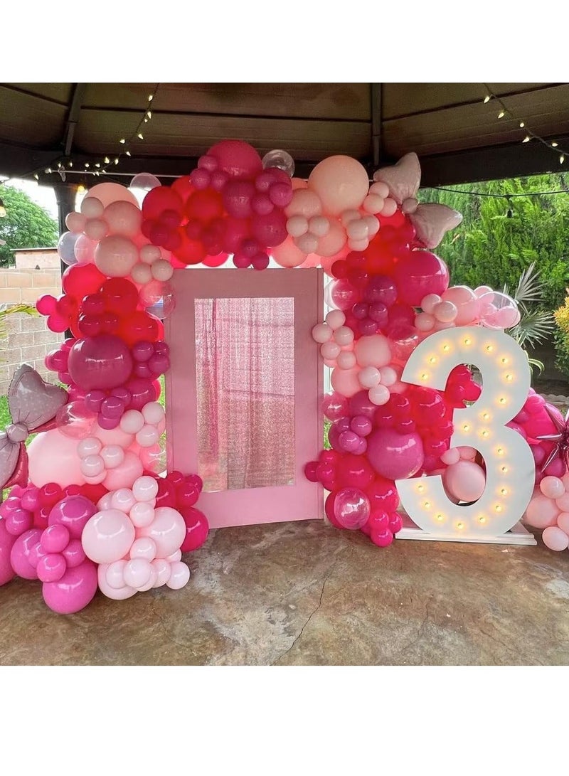 KASTWAVE Pink Balloon Arch Kit, Princess Hot Pink White Balloon Garland with Disco Ball Bow Balloons Magenta Pink Latex Helium Balloons Set with Pink Explosion Star Foil Balloons for Girls Birthday Party Decor - Image 4