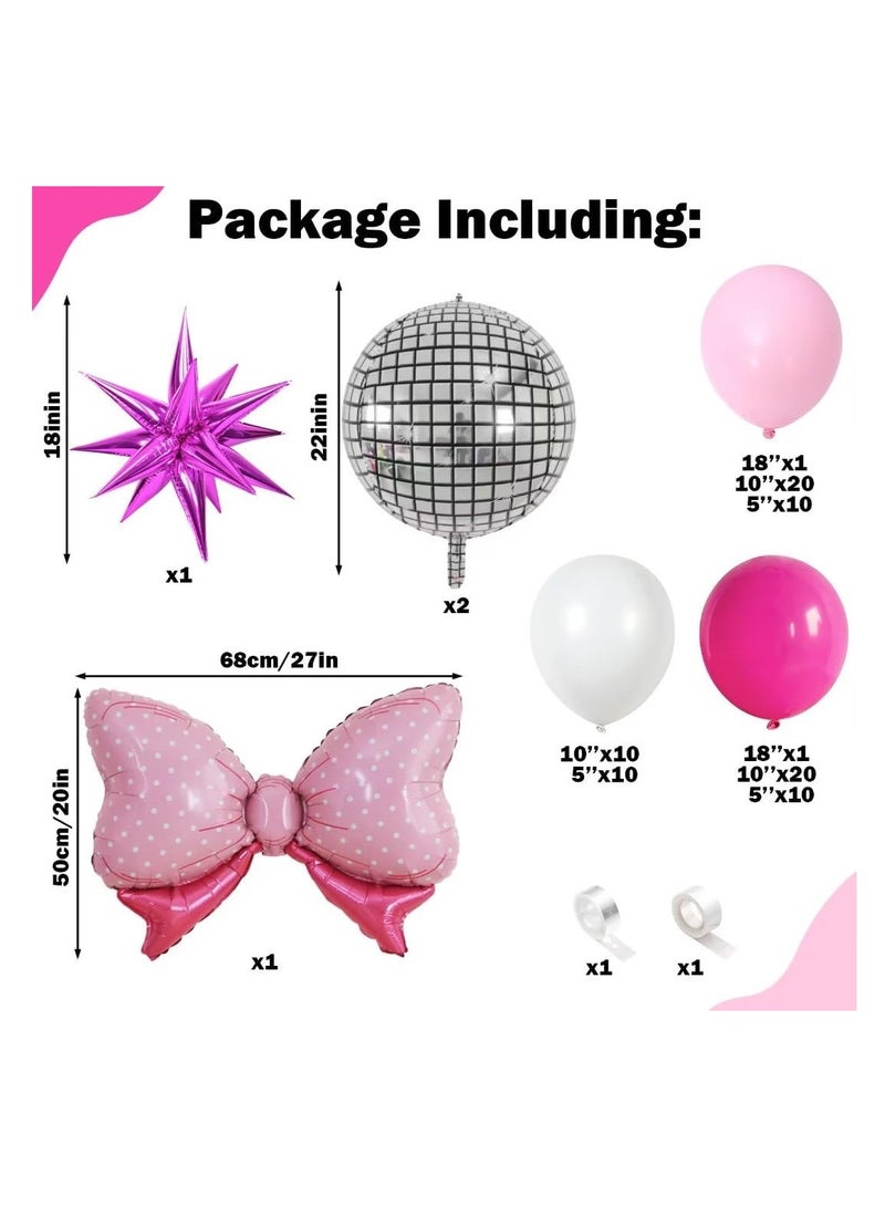 KASTWAVE Pink Balloon Arch Kit, Princess Hot Pink White Balloon Garland with Disco Ball Bow Balloons Magenta Pink Latex Helium Balloons Set with Pink Explosion Star Foil Balloons for Girls Birthday Party Decor - Image 2