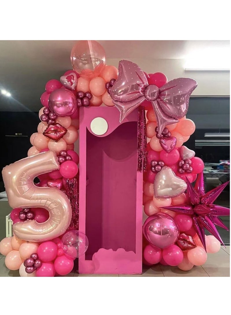 KASTWAVE Pink Balloon Arch Kit, Princess Hot Pink White Balloon Garland with Disco Ball Bow Balloons Magenta Pink Latex Helium Balloons Set with Pink Explosion Star Foil Balloons for Girls Birthday Party Decor - Image 3