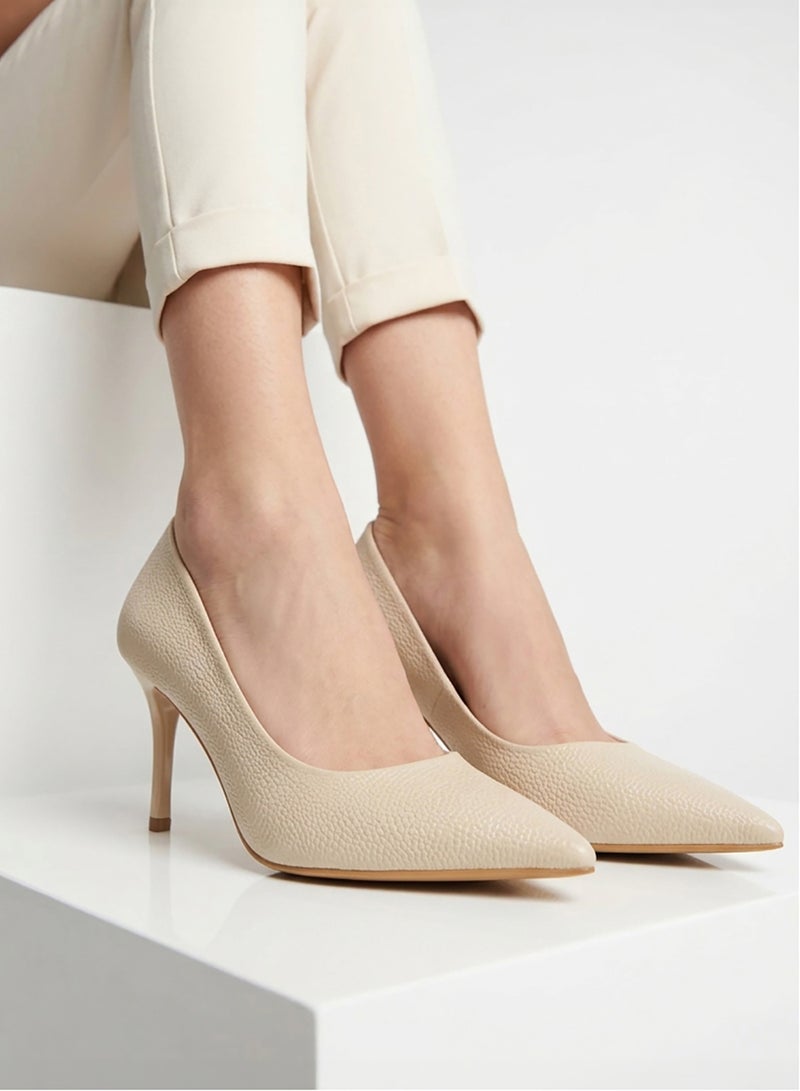 ICE CLUB Women's Pointed Toe Heel – Pebble-Grain Textured - Image 1
