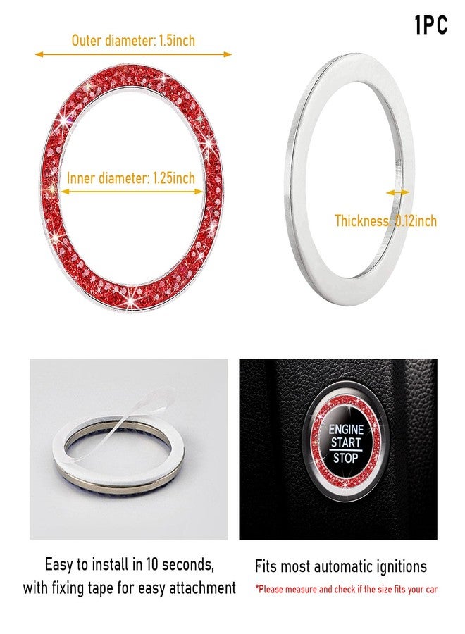 Kewucn خاتم زينة محرك السيارة من الكريستال المرصع بأحجار الراين المزدوجة من كيوكن، ملصق زر تشغيل لامع، زينة حلقة مفتاح التشغيل والمقبض، إكسسوار داخلي لامع للسيارة (أحمر) - Image 2