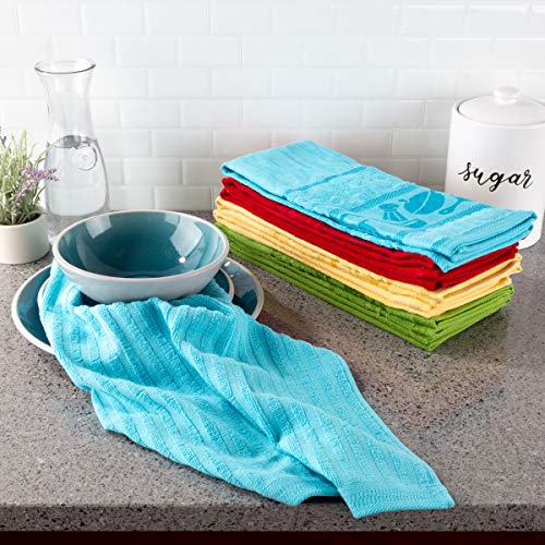 Lavish Home Dish Set of 8-16”x28”-Absorbent 100% Cotton Hand Towel-Kitchen Icon Design in 4 Colors & 4 Solid Dishtowels for Drying, Multiple - Image 1