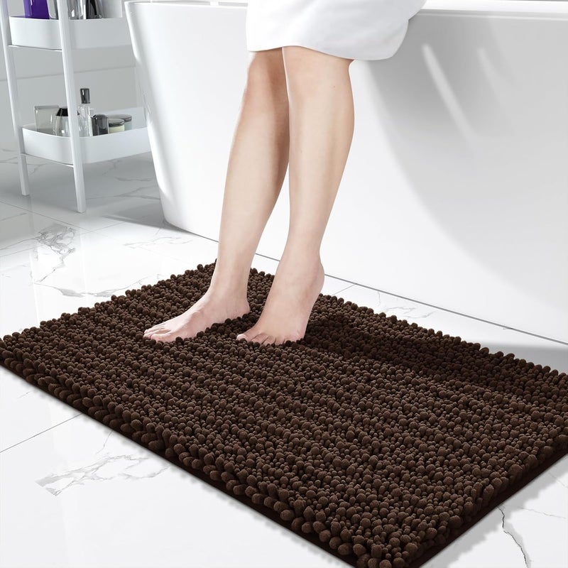 Yimobra (110cm x 60cm, Brown) - Original Luxury Shaggy Bath Mat, Super Absorbent Water, Non-Slip, Machine-Washable, Soft and Cosy, Thick Modern for Bathroom Bedroom (110cm X 60cm, Brown) - Image 1