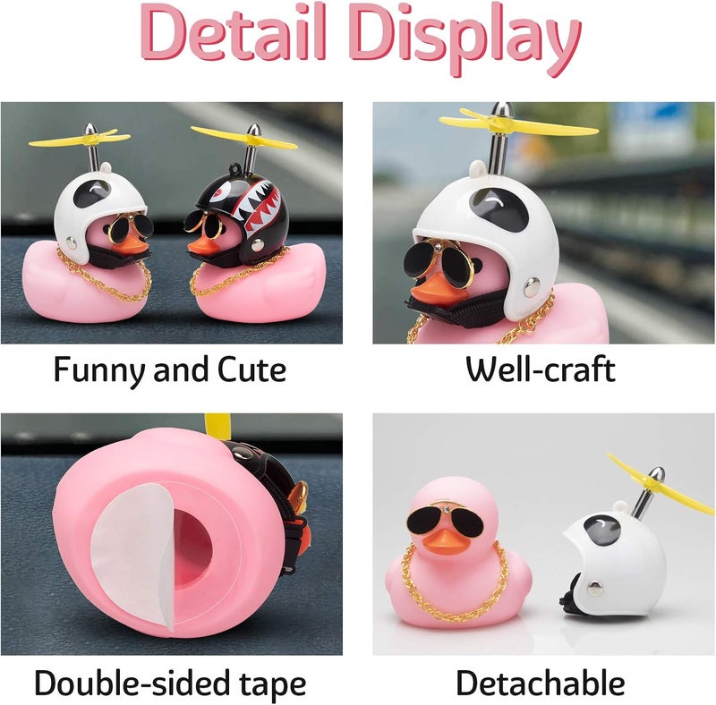 wonuu Pink Duck Car Dashboard Decorations Rubber Duck Car Ornaments Cool Duck with Propeller Helmet Sunglasses Gold Chain - Image 2
