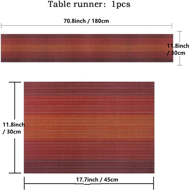 Misuhom Placemats with Table Runner Set Vinyl Woven Insulation Heat Resistant Kitchen Table Mats for Family Dinner Outdoor or Indoor Parties Farmhouse Thanksgiving Christmas & Gathering(Colorful Red) - Image 2