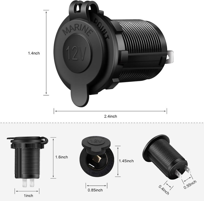 ZHSMS 12V Cigarette Lighter Socket, 2 Pack Car Marine Motorcycle ATV RV Lighter Power Outlet Socket Replacement 12 Volt Waterproof Plug by - Image 3