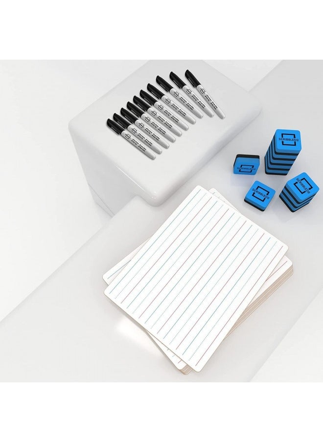 Scribbledo 5 Pack Double Sided Whiteboards Lined Dry Erase Board For Kids Ruled Writing Board Handwriting Practice For Kids Small White Board Dry Erase Boards Lines 9X12 Student 5 Dry Erase Markers Included  - Image 3