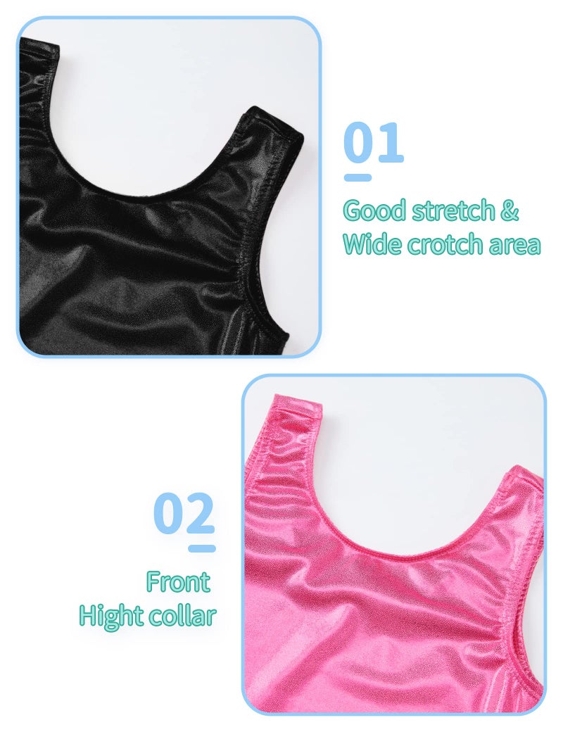 Nymphperi Gymnastics Leotards for Girls Size 3t 4t Sparkly Sleeveless Solid Black Biketards with Shorts Shiny Soft Rose Red Ballet Dancewear for Children Swimming Competition - Image 3