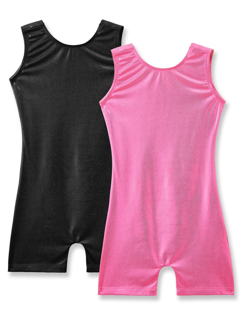 Nymphperi Gymnastics Leotards for Girls Size 3t 4t Sparkly Sleeveless Solid Black Biketards with Shorts Shiny Soft Rose Red Ballet Dancewear for Children Swimming Competition - Image 1
