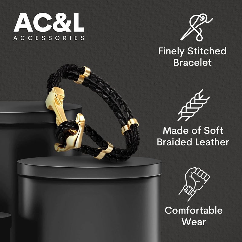 AC&L Metallic Steel Anchor Design mounted on genuine double braided leather bracelet For the sailing enthusiasts - Image 3