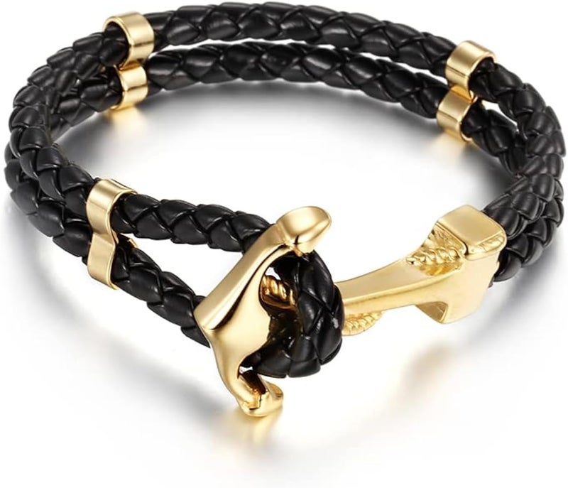 AC&L Metallic Steel Anchor Design mounted on genuine double braided leather bracelet For the sailing enthusiasts - Image 1