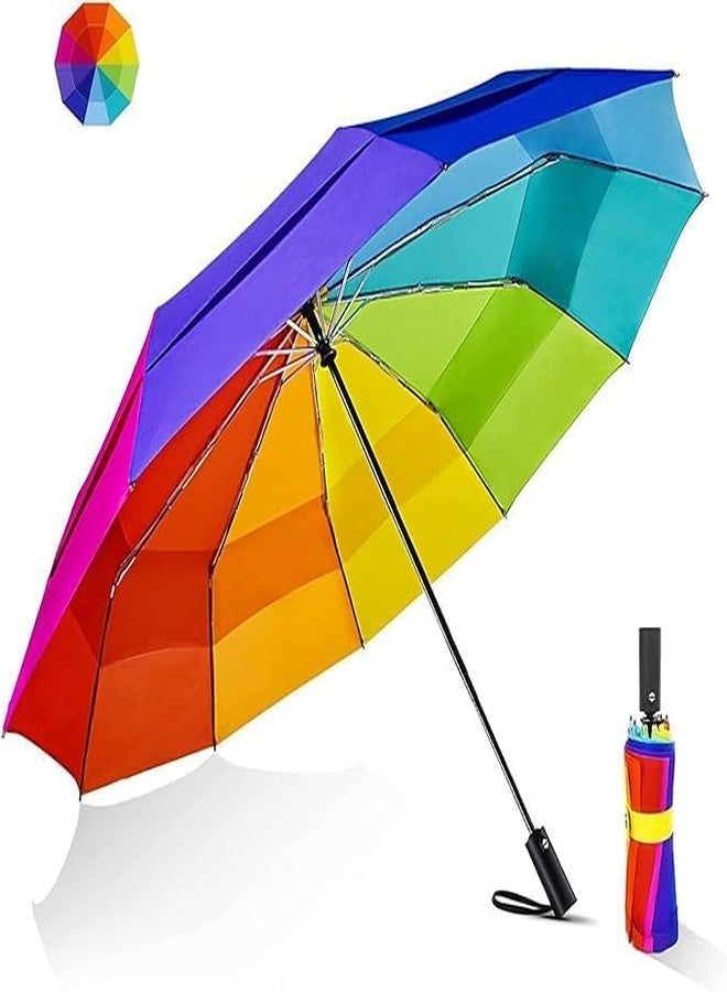 RAMPKD Double Canopy Travel Waterproof Umbrella with Cover/Ergonomic Non-Slip Handle/Windproof Umbrellas Automatic Open/Close, Color Changing Rain Umbrellas For Men, Women, Kids-2024 (Rainbow) - Image 1