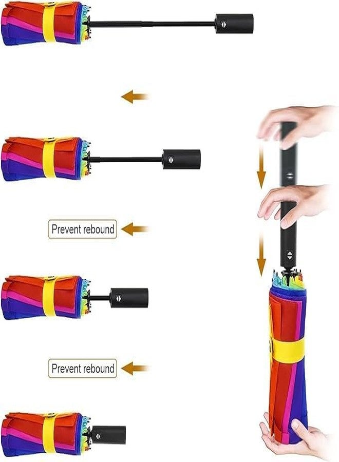 RAMPKD Double Canopy Travel Waterproof Umbrella with Cover/Ergonomic Non-Slip Handle/Windproof Umbrellas Automatic Open/Close, Color Changing Rain Umbrellas For Men, Women, Kids-2024 (Rainbow) - Image 5