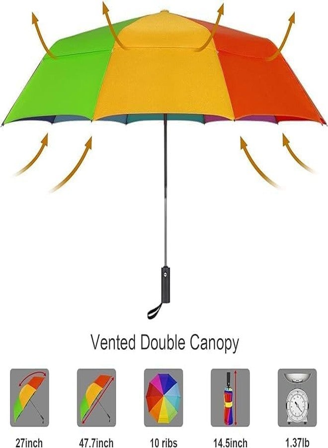 RAMPKD Double Canopy Travel Waterproof Umbrella with Cover/Ergonomic Non-Slip Handle/Windproof Umbrellas Automatic Open/Close, Color Changing Rain Umbrellas For Men, Women, Kids-2024 (Rainbow) - Image 2