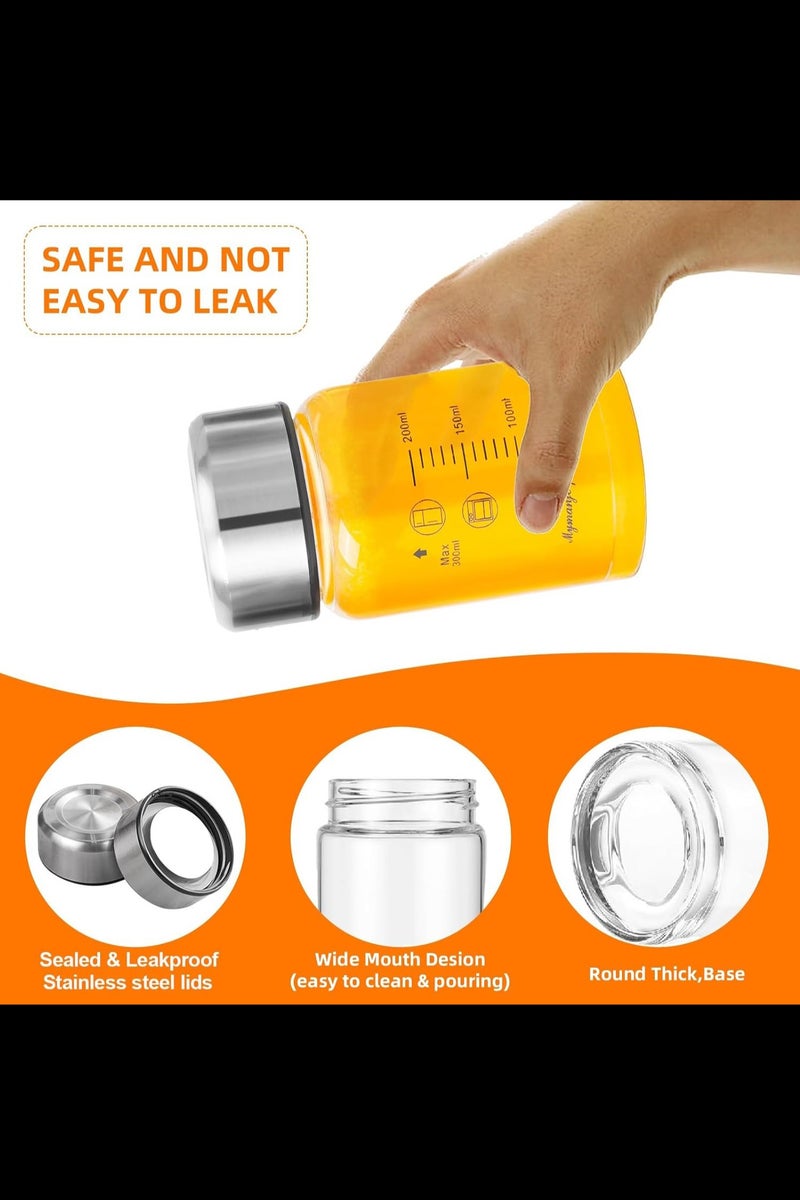 مايمانجيرفو زجاجات عصير زجاجية 4 عبوات 300 مل - زجاجات مياه زجاجية واسعة الفم مع أغطية - للعصير والعصائر والحليب والبروتين وخالية من BPA وقابلة لإعادة الاستخدام وأغطية من الفولاذ المقاوم للصدأ ومقاومة للتسرب وزجاجة شاكر - Image 3