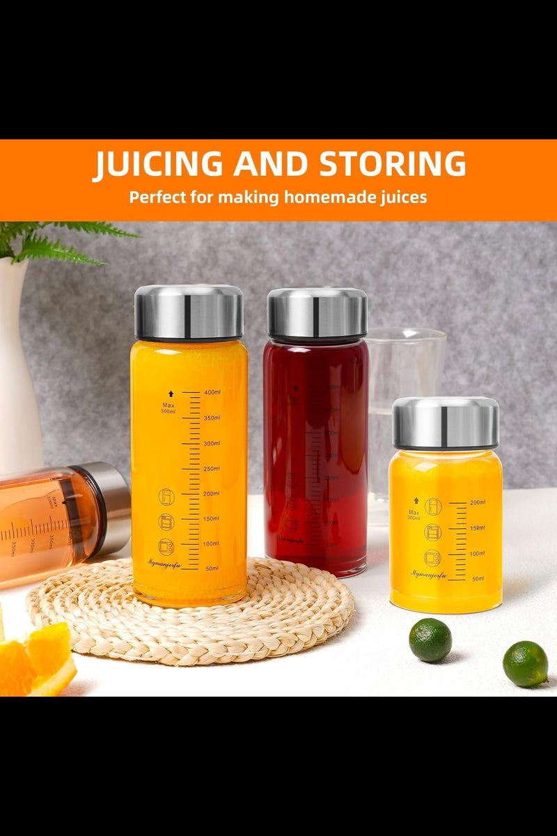 مايمانجيرفو زجاجات عصير زجاجية 4 عبوات 300 مل - زجاجات مياه زجاجية واسعة الفم مع أغطية - للعصير والعصائر والحليب والبروتين وخالية من BPA وقابلة لإعادة الاستخدام وأغطية من الفولاذ المقاوم للصدأ ومقاومة للتسرب وزجاجة شاكر - Image 4