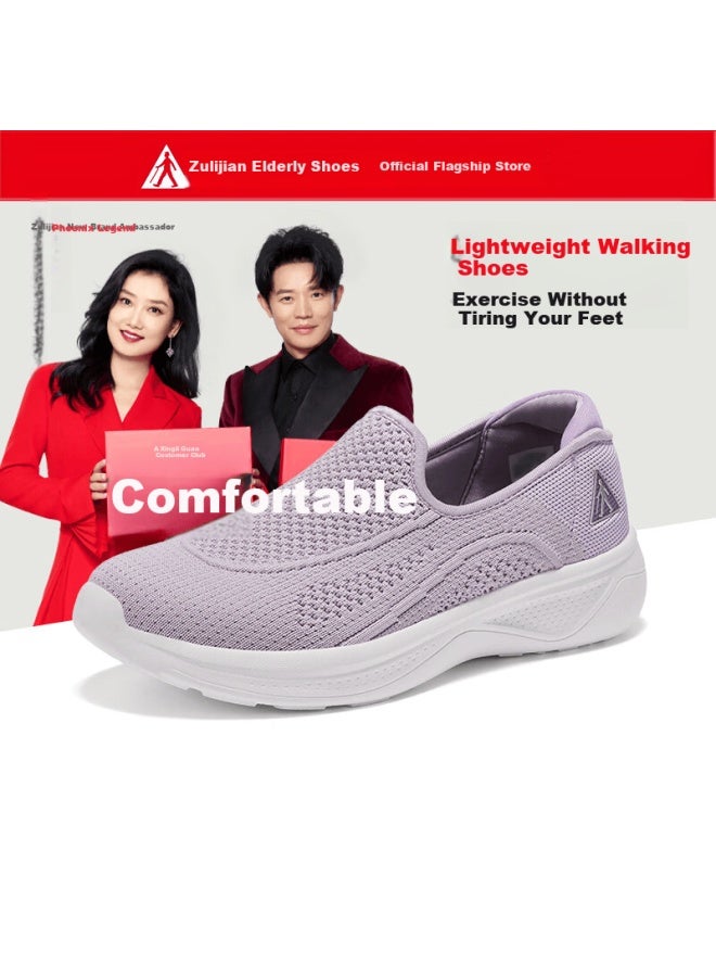 Zulijian Elderly Shoes Spring Slip-on Women Mom Shoes Sports Shoes Lightweight Casual Shoes 6188k Twilight Purple Size 38 - Image 1