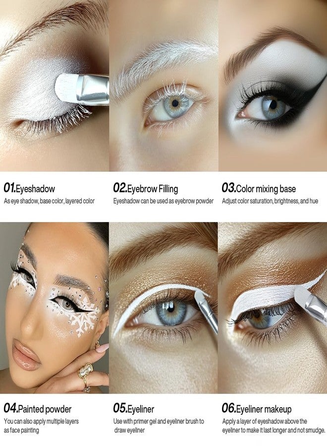 DE'LANCI Matte White Eyeshadow, High Pigment Vegan Pressed White Powder Waterproof, Velvety Blendable Formula for Eye Base, Travel Friendly with Brush Longwear Makeup for Stage Halloween & Cosplay, 02 - Image 3