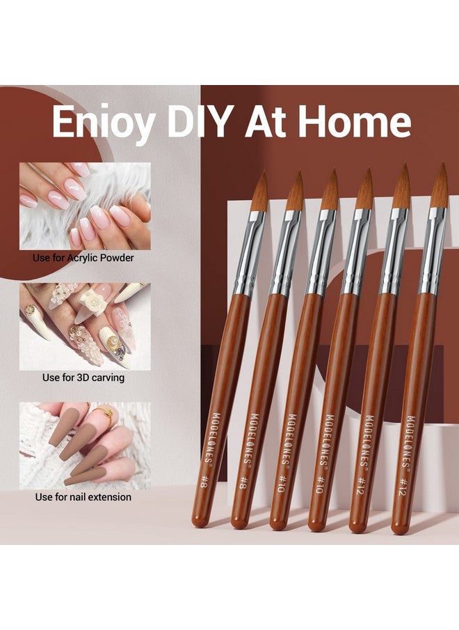 modelones - Modelones 3pcs Acrylic Nail Brush Set, Size 8/10/12 Kolinsky Acrylic Brushes for Acrylic Powder Application, Nail Extension, 3D Nail Carving, Round Shaped Nail Art Brushes with Wooden Handle - Image 1
