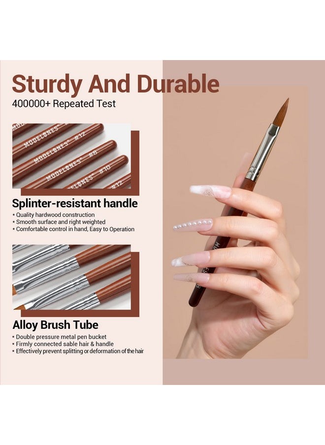 modelones - Modelones 3pcs Acrylic Nail Brush Set, Size 8/10/12 Kolinsky Acrylic Brushes for Acrylic Powder Application, Nail Extension, 3D Nail Carving, Round Shaped Nail Art Brushes with Wooden Handle - Image 1