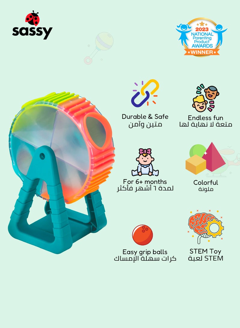 Sassy Spinning Wonder Wheel Ball Drop Toy for Babies | Floor Play & Color Sorting STEM Activity | Textured Balls for Sensory Learning | Infant Toddler Toy | 25 x 15 x 16 CM - Image 3