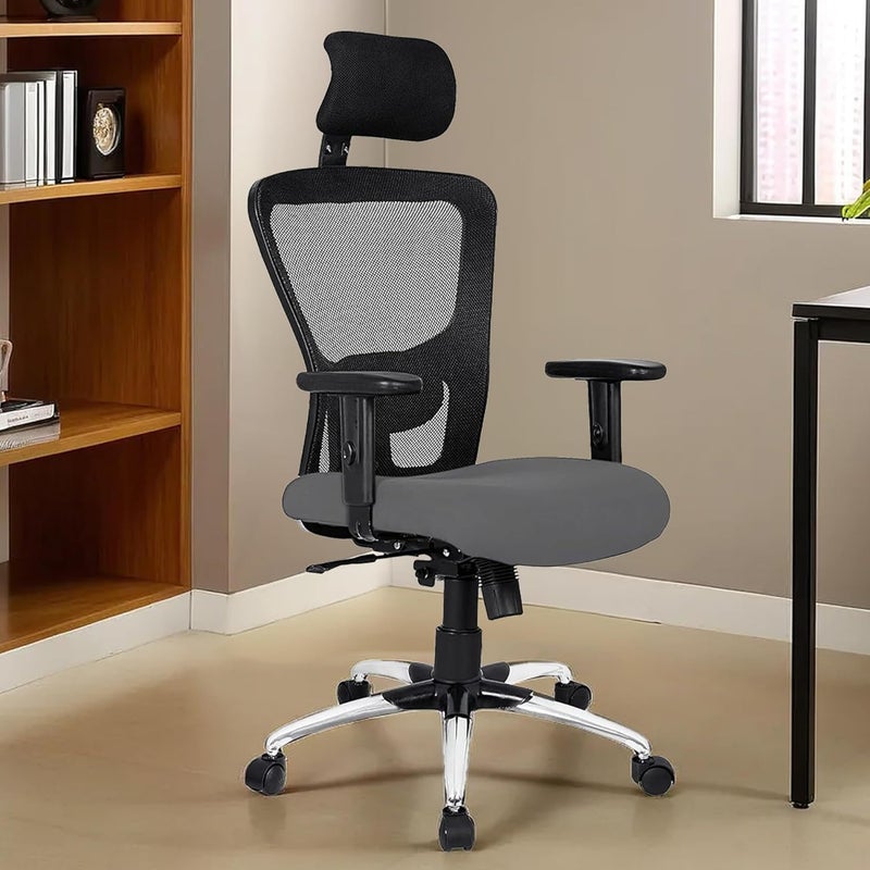 Kuber Industries Ergonomic Office Chairs for Work From Home Comes with Manual Height Adjustable Armrest Headrest 2D Lumbar Support Comfy Study Chair for Students with Wheels Black - Image 2
